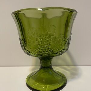Vintage Indiana Glass Harvest Green pressed glass grape footed